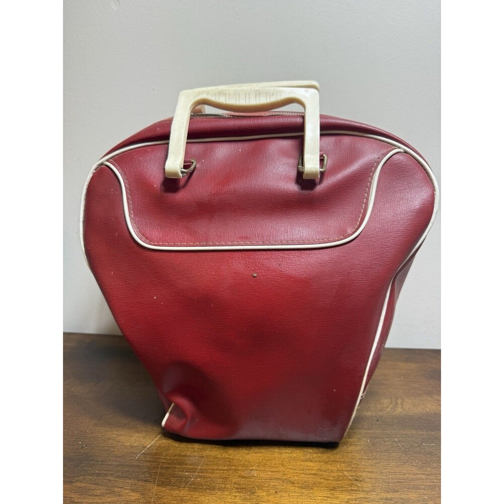 Vintage Red Vinyl Bowling Ball Bag Retro 1960s 70s Single Ball Carrier - Picture 7 of 9